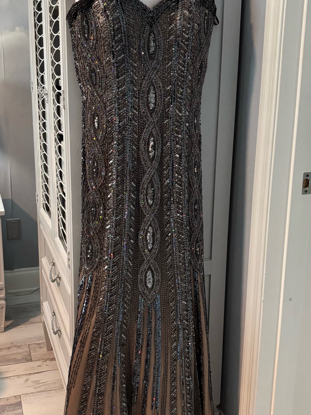 Jovani Black Beaded Strapless Prom Gown